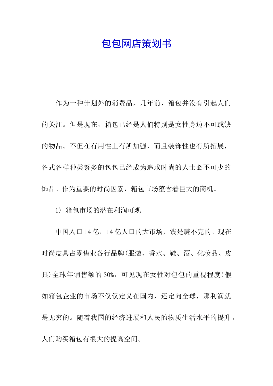 包包网店策划书_第1页