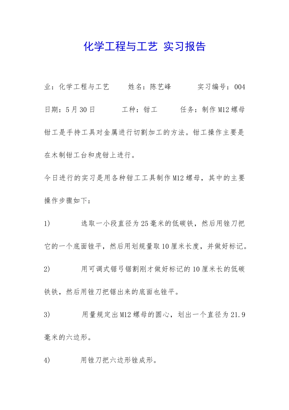 化学工程与工艺-实习报告-_第1页