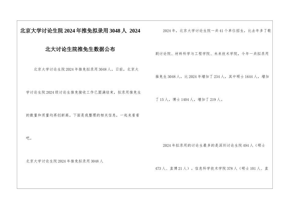 北京大学研究生院2024年推免拟录取3048人-2024北大研究生院推免生数据公布_第1页