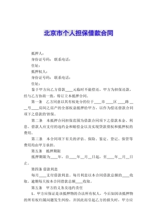 北京市个人担保借款合同