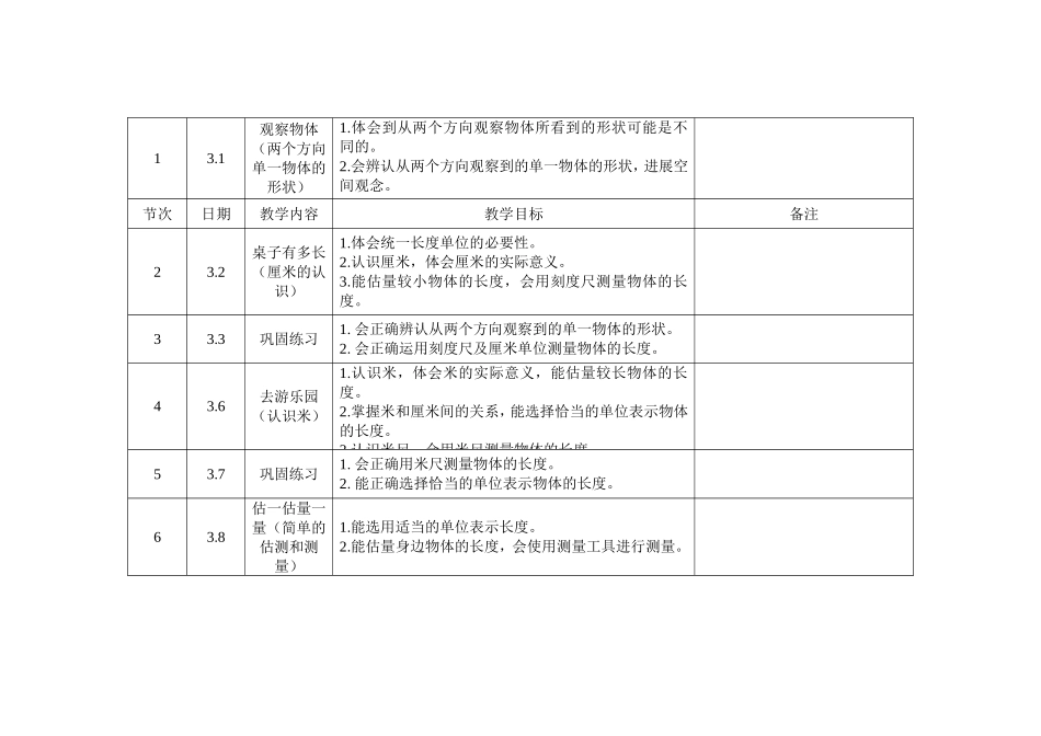 北师大版一年级数学第二学期第二单元教学计划教案_第2页