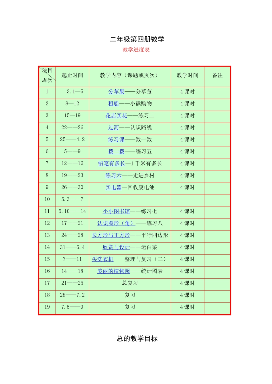 北师大版二年级数学下学期教案全册教案_第1页