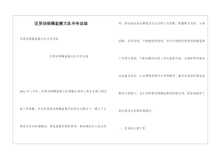 区劳动保障监察大队半年总结