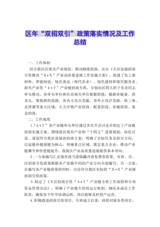 区年“双招双引”政策落实情况及工作总结