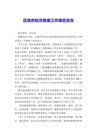 区政府经济普查工作表态发言