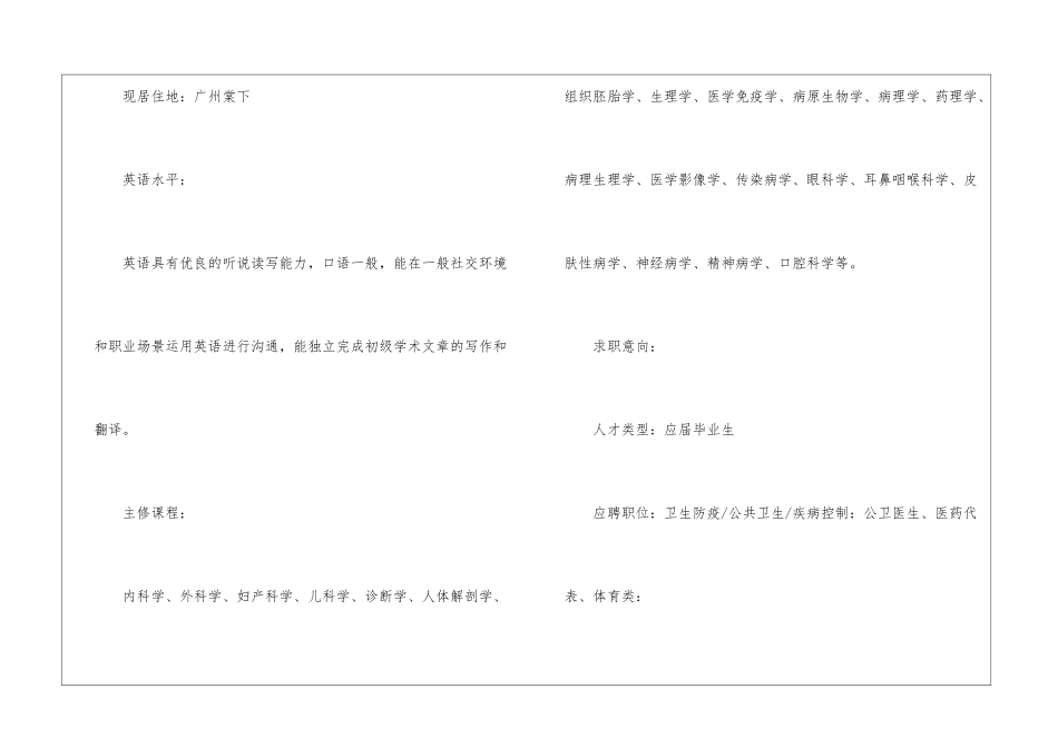 医学应届生简历模板_第2页
