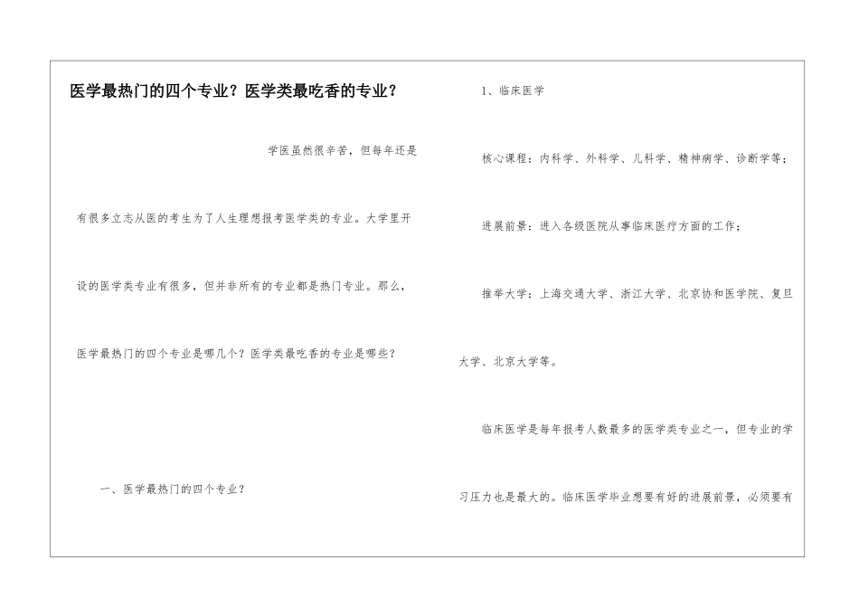 医学最热门的四个专业？医学类最吃香的专业？_第1页
