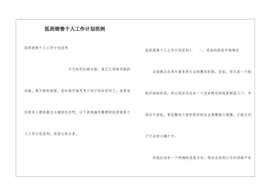 医药销售个人工作计划范例_第1页
