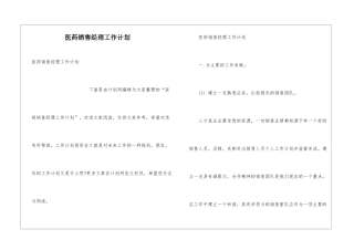 医药销售经理工作计划