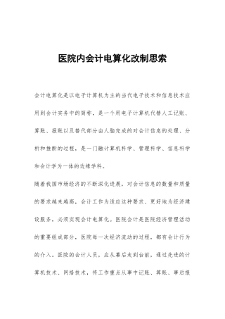 医院内会计电算化改制思索