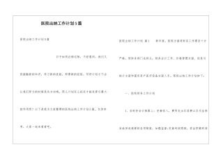 医院出纳工作计划5篇