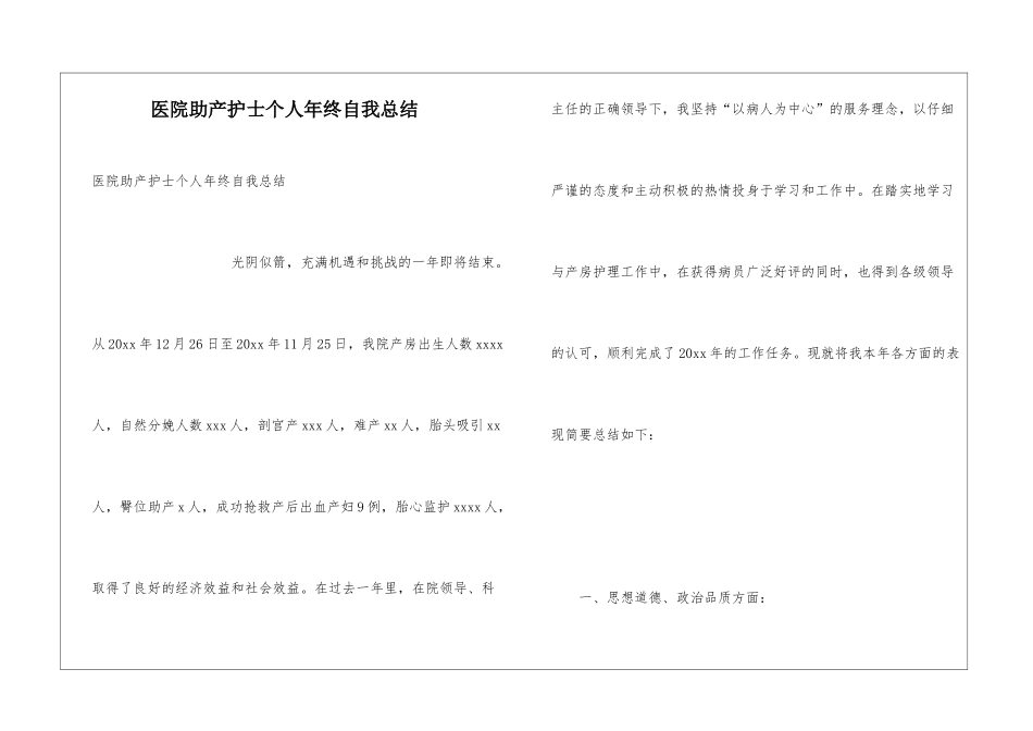 医院助产护士个人年终自我总结_第1页