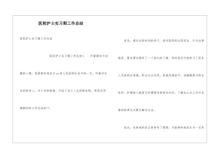 医院护士实习期工作总结