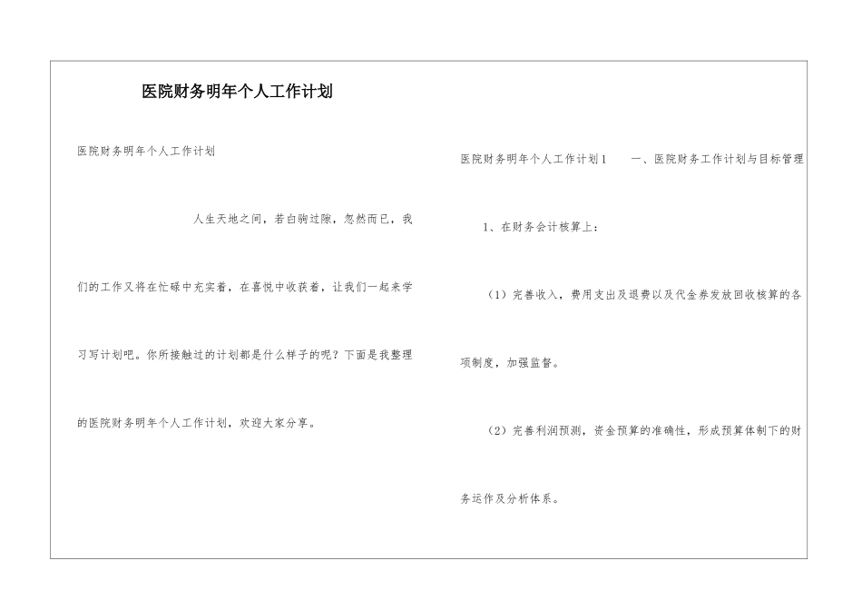 医院财务明年个人工作计划_第1页