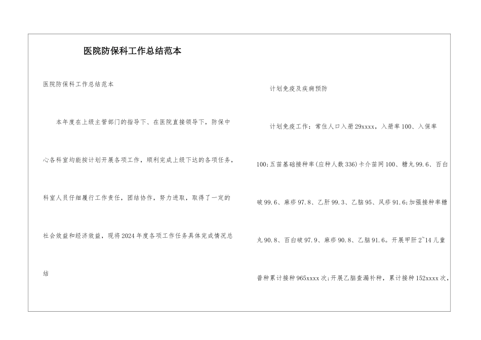 医院防保科工作总结范本_第1页