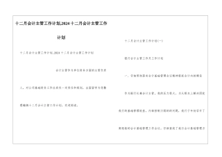 十二月会计主管工作计划-2024十二月会计主管工作计划