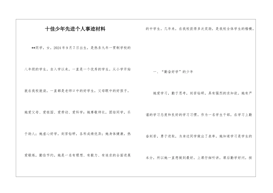 十佳少年先进个人事迹材料_第1页