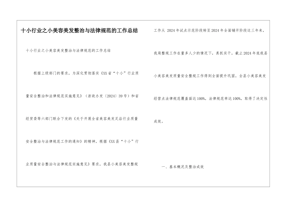 十小行业之小美容美发整治与规范的工作总结_第1页