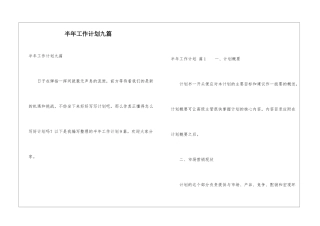 半年工作计划九篇