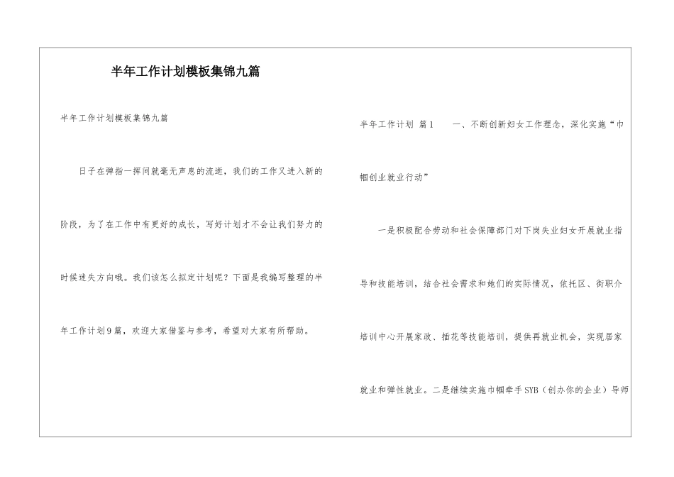 半年工作计划模板集锦九篇_第1页