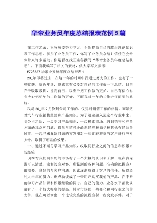 华帝业务员年度总结报表范例5篇