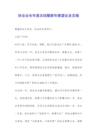 协会会长年度总结暨新年展望会发言稿-