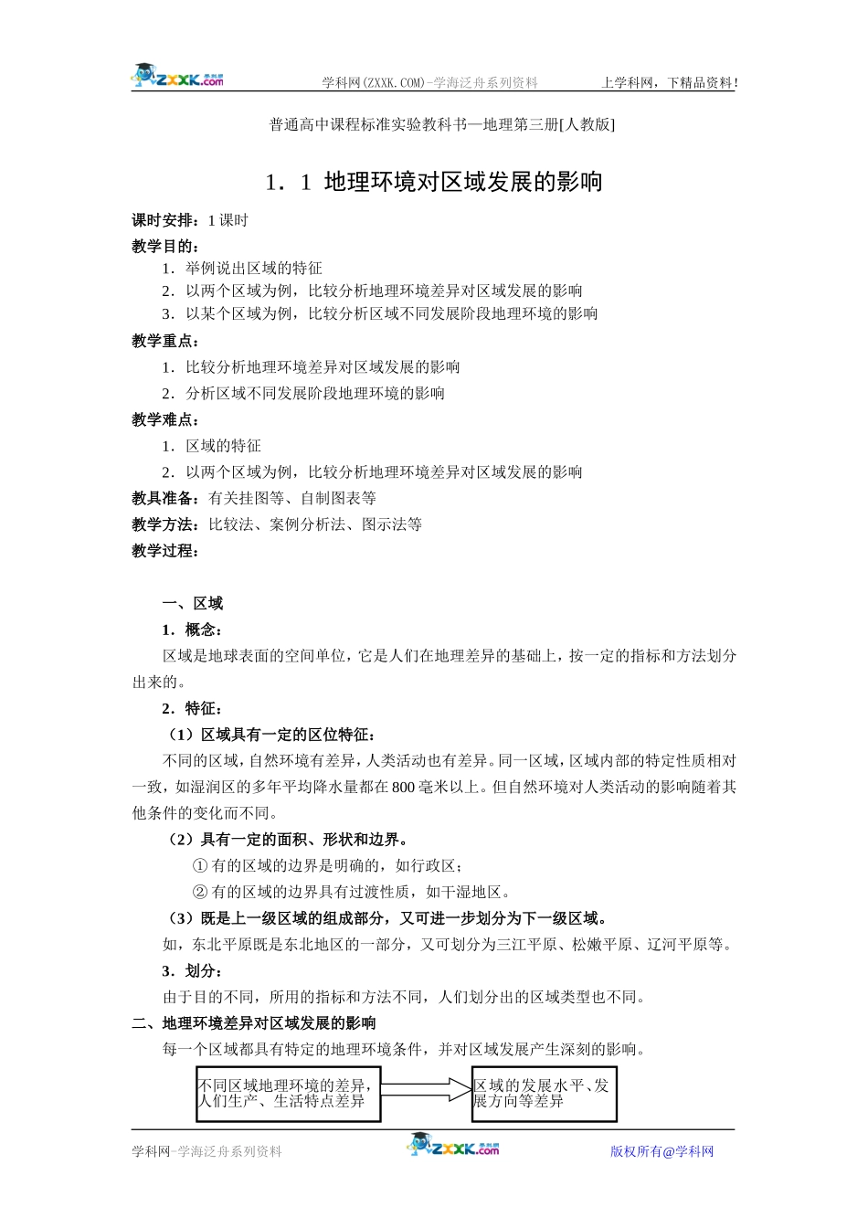 1.1 地理环境对区域发展的影响教案_第1页