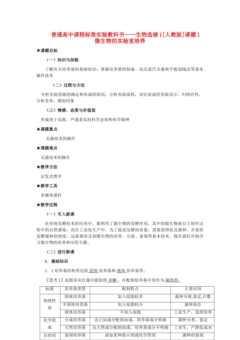2.1 微生物的实验室培养.（教案）_第1页