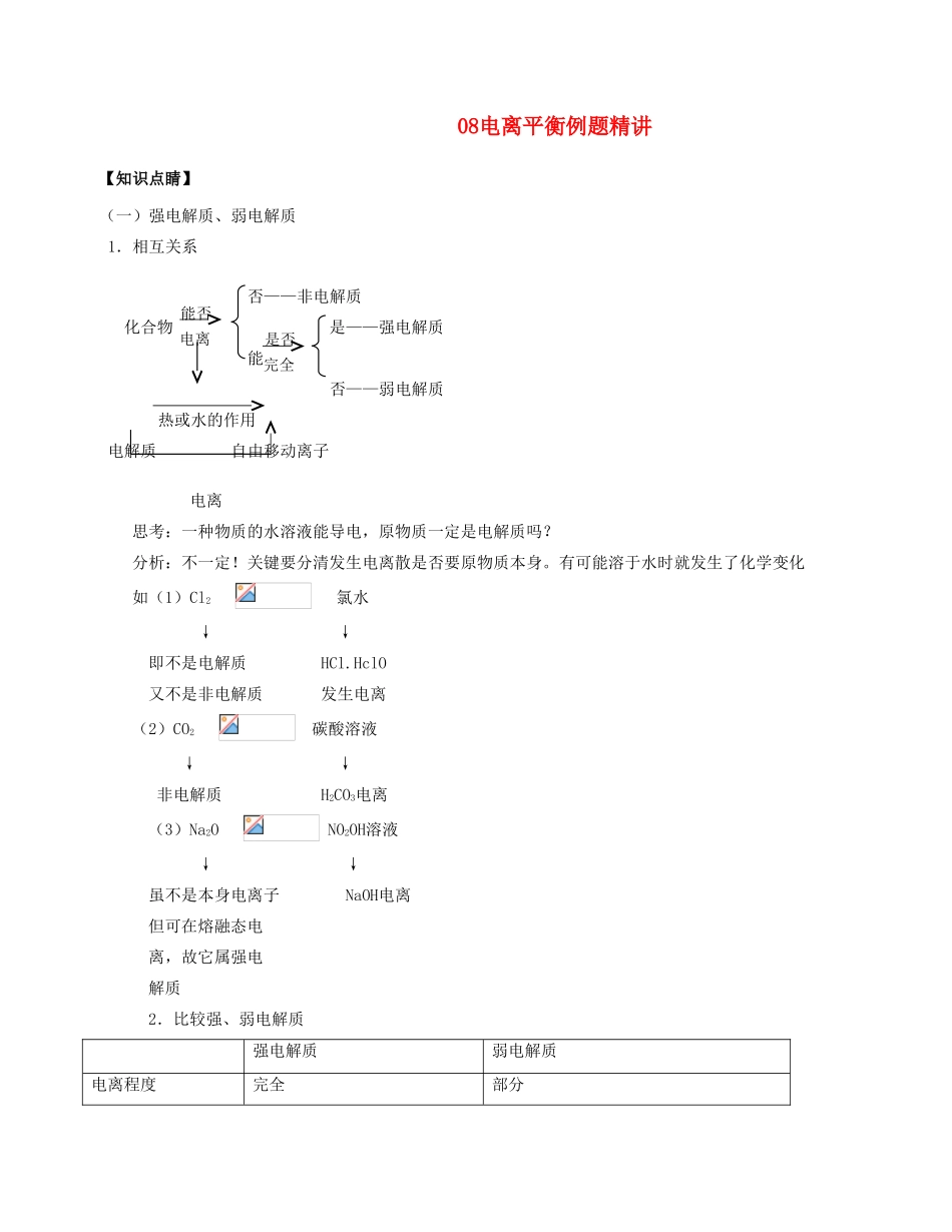 08高中化学 电离平衡例题精讲素材 人教版第二册_第1页