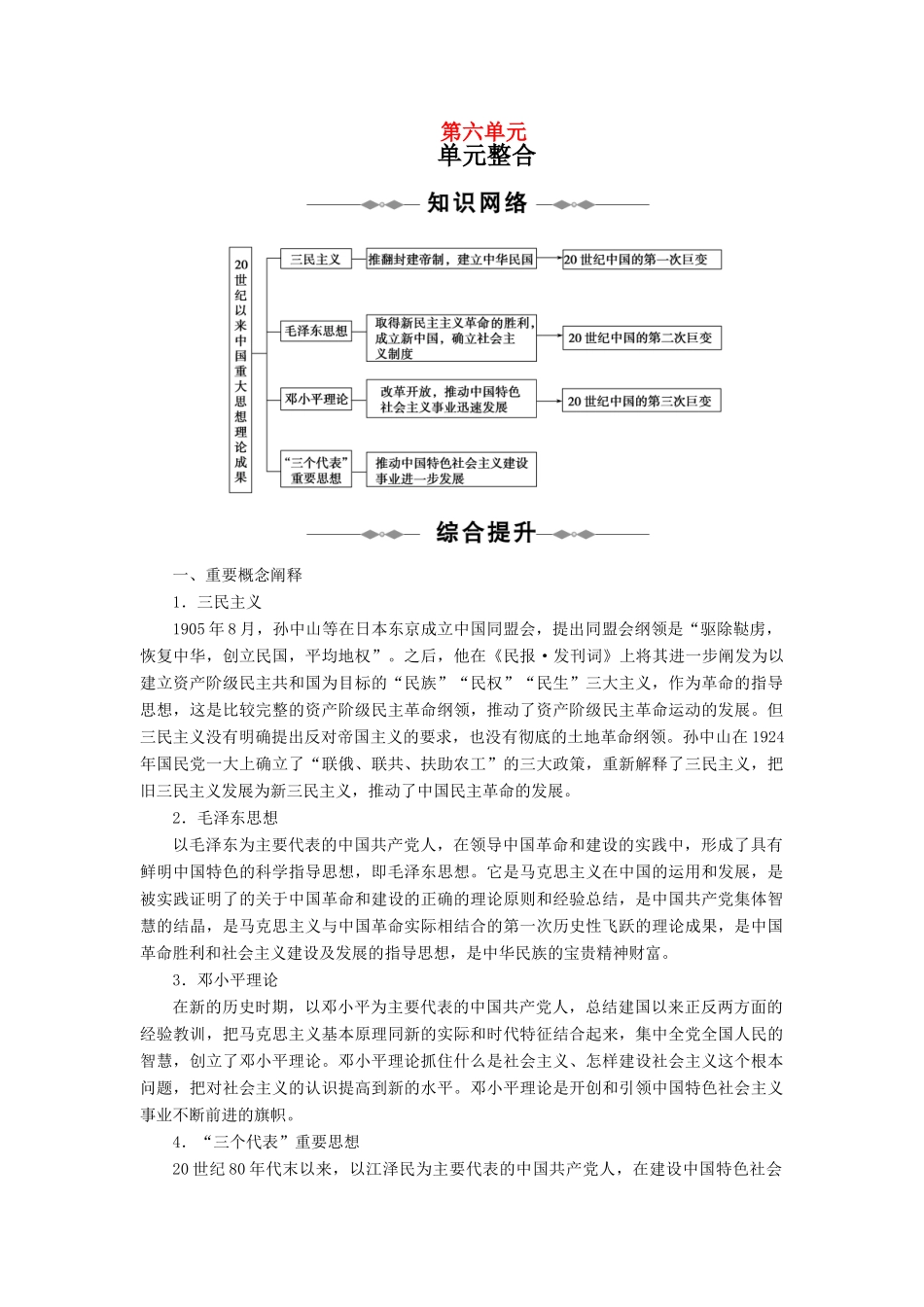 10-11学年高中历史同步学案 第6单元 20世纪以来中国重大思想理论成果 单元整合、单元检测 新人教版必修3_第1页