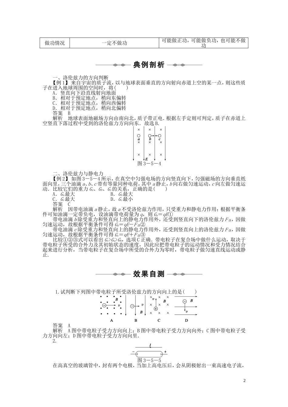 10-11学年高中物理 第三章第5-6节磁场对运动电荷的作用力带电粒子在匀强磁场中的运动同步学案 新人教版选修3-1_第2页