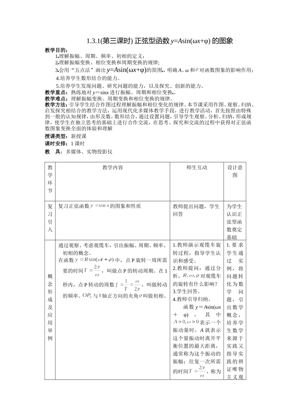 1.3.1(第三课时) 正弦型函数y=Asin(ωx+φ) 的图象_第1页
