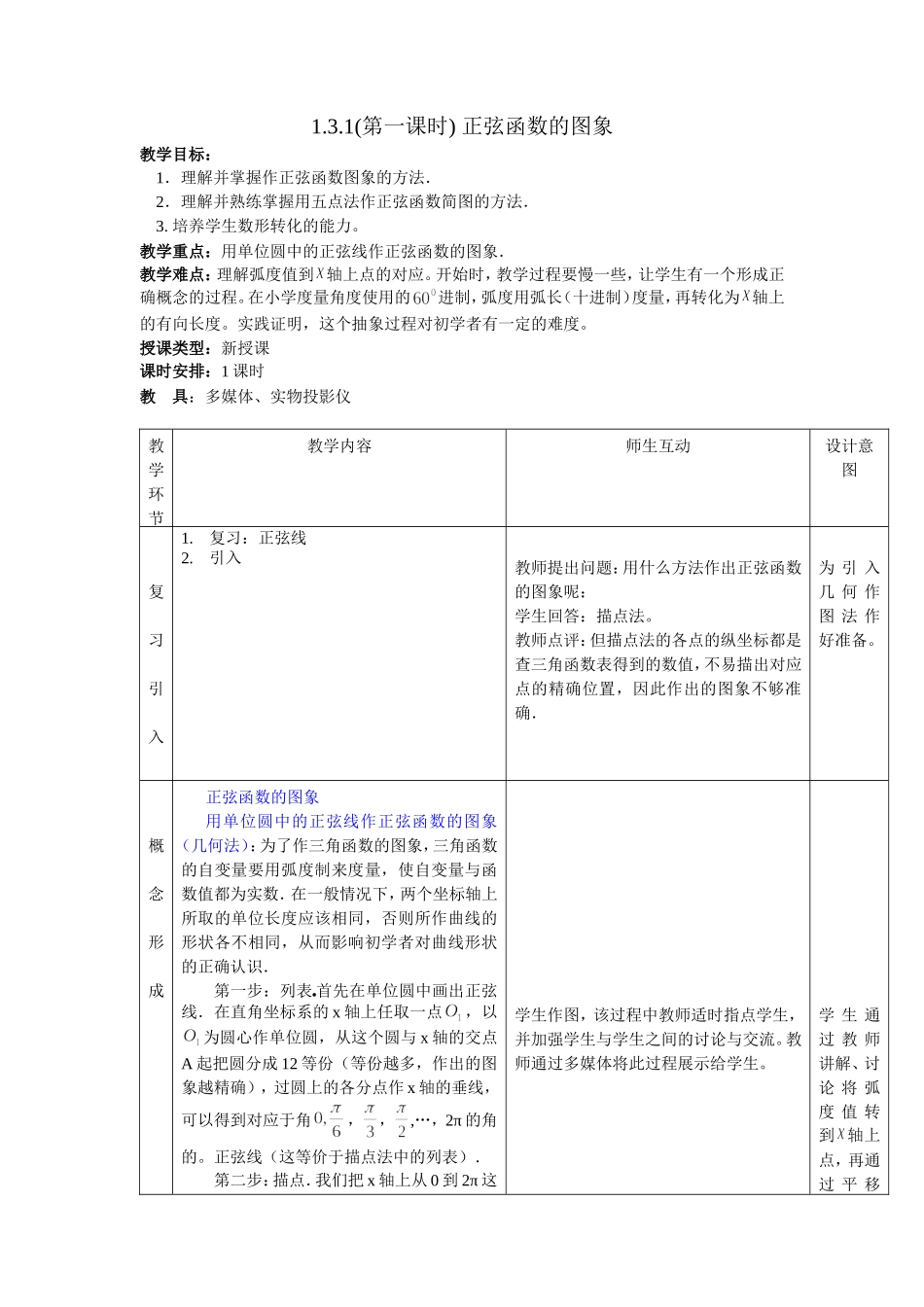 1.3.1(第一课时) 正弦函数的图象_第1页