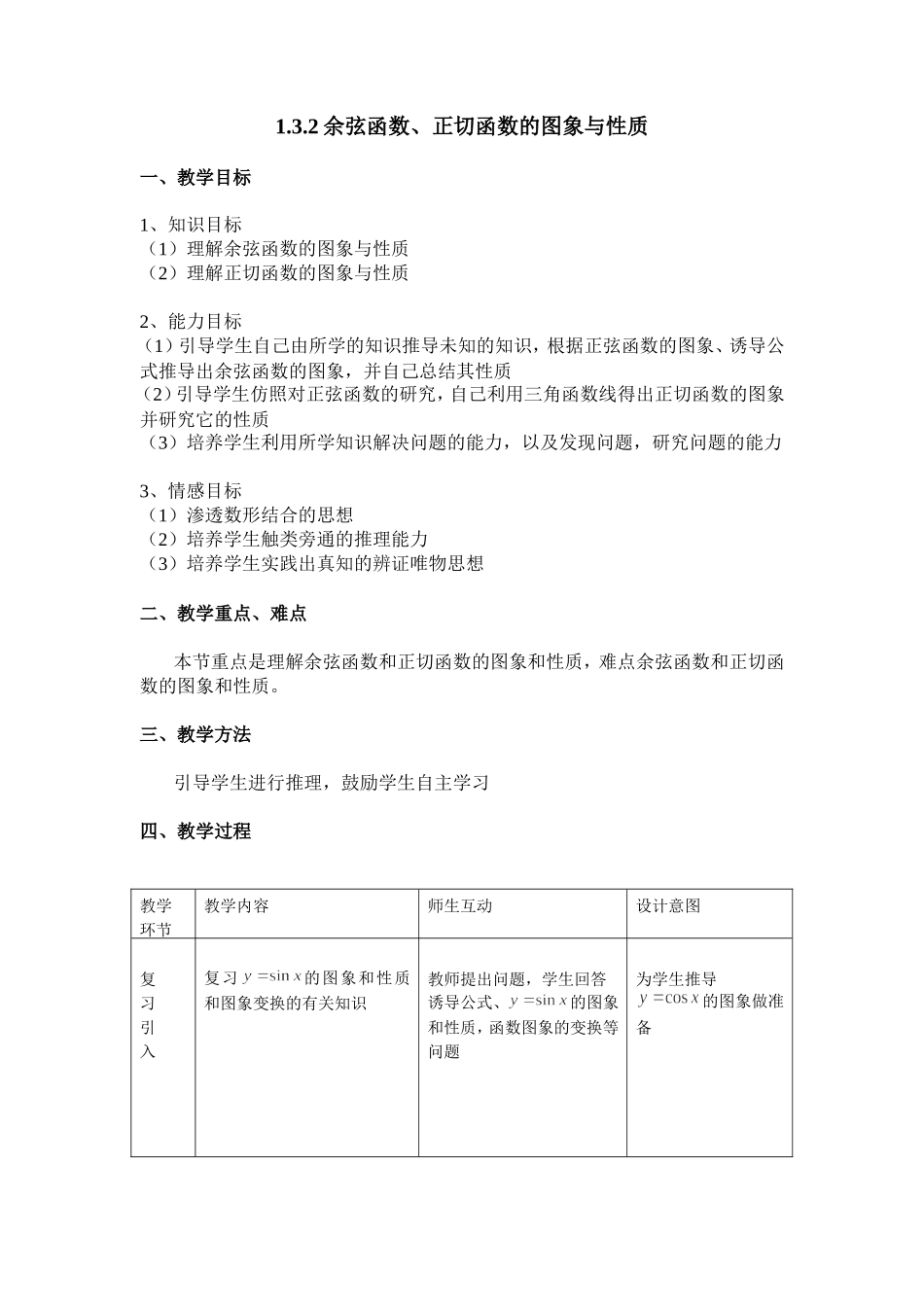 1.3.2余弦函数、正切函数的图象与性质_第1页