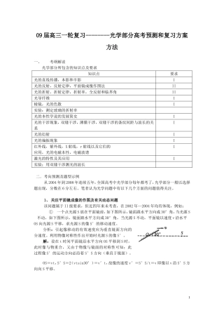 17、光学部分高考预测和复习方案方法 9月27日   黄州区第一中学  余海涛