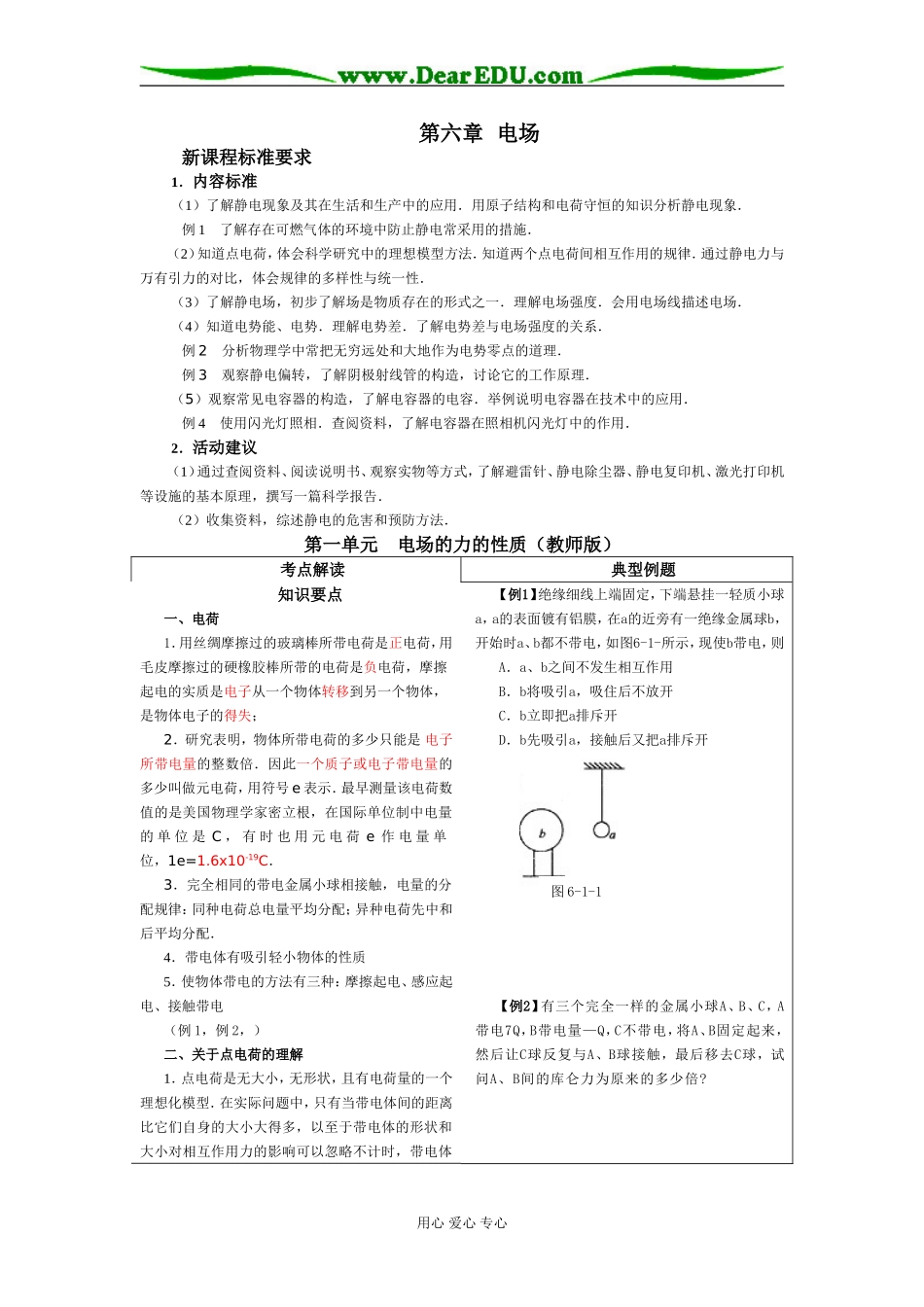 09高考物理一轮复习教学案第六章电场_第1页