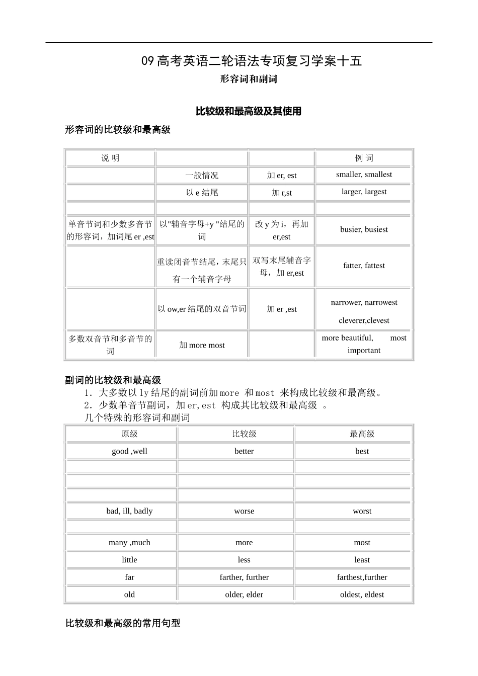 09高考英语二轮语法专项复习学案：形容词和副词_第1页