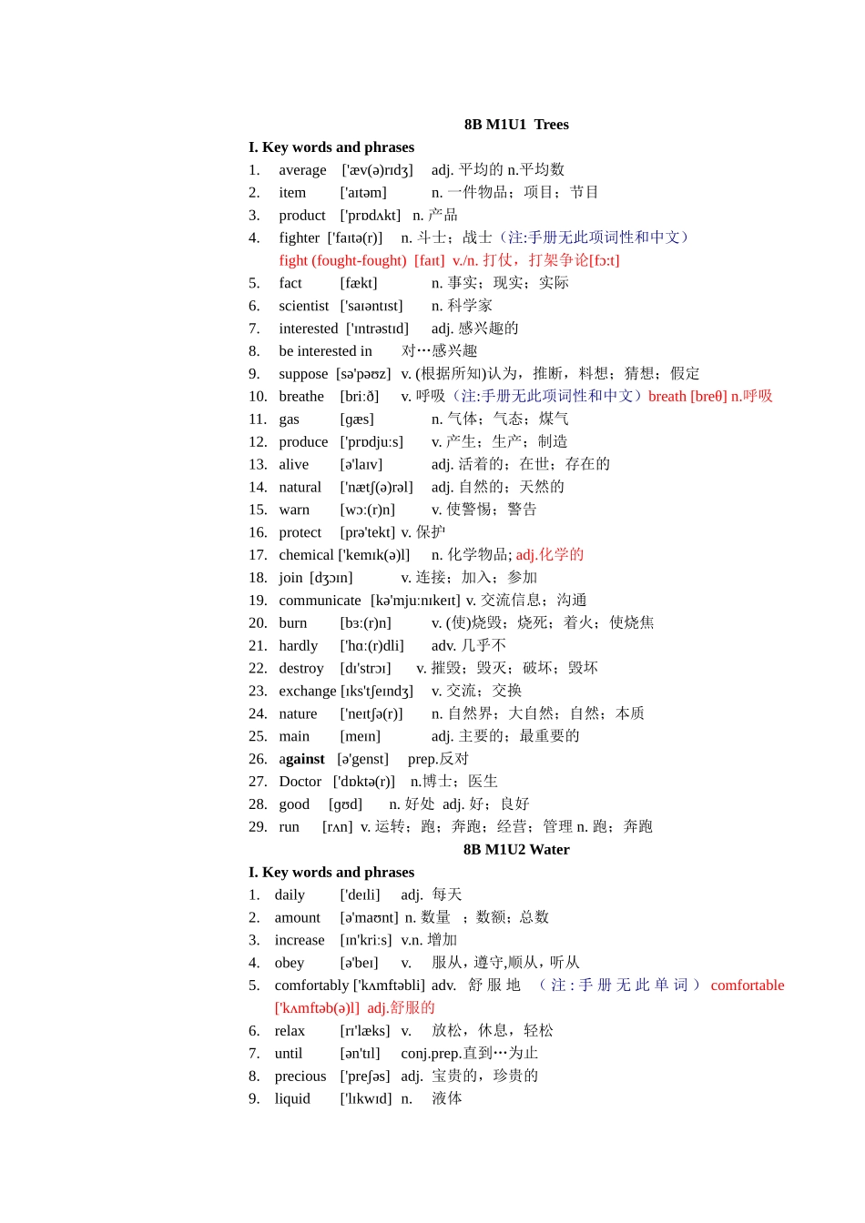 八年级教研资料8B核心单词词组(依照英语词汇表)_第1页