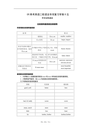 09高考英语二轮语法专项复习学案十五：形容词和副词
