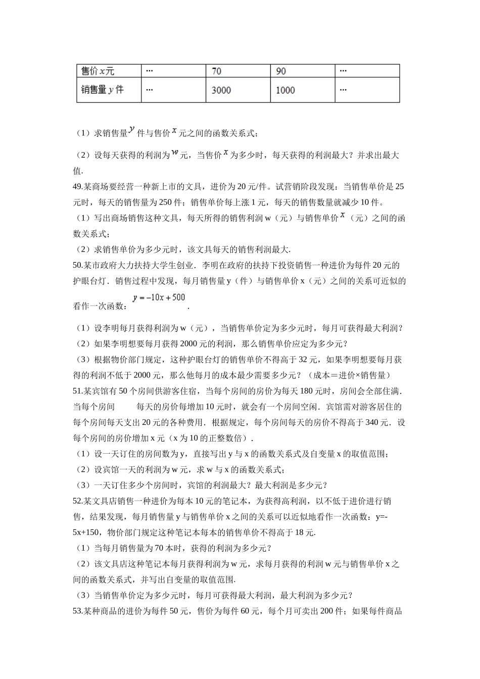 二次函数最大利润问题测试题_第2页