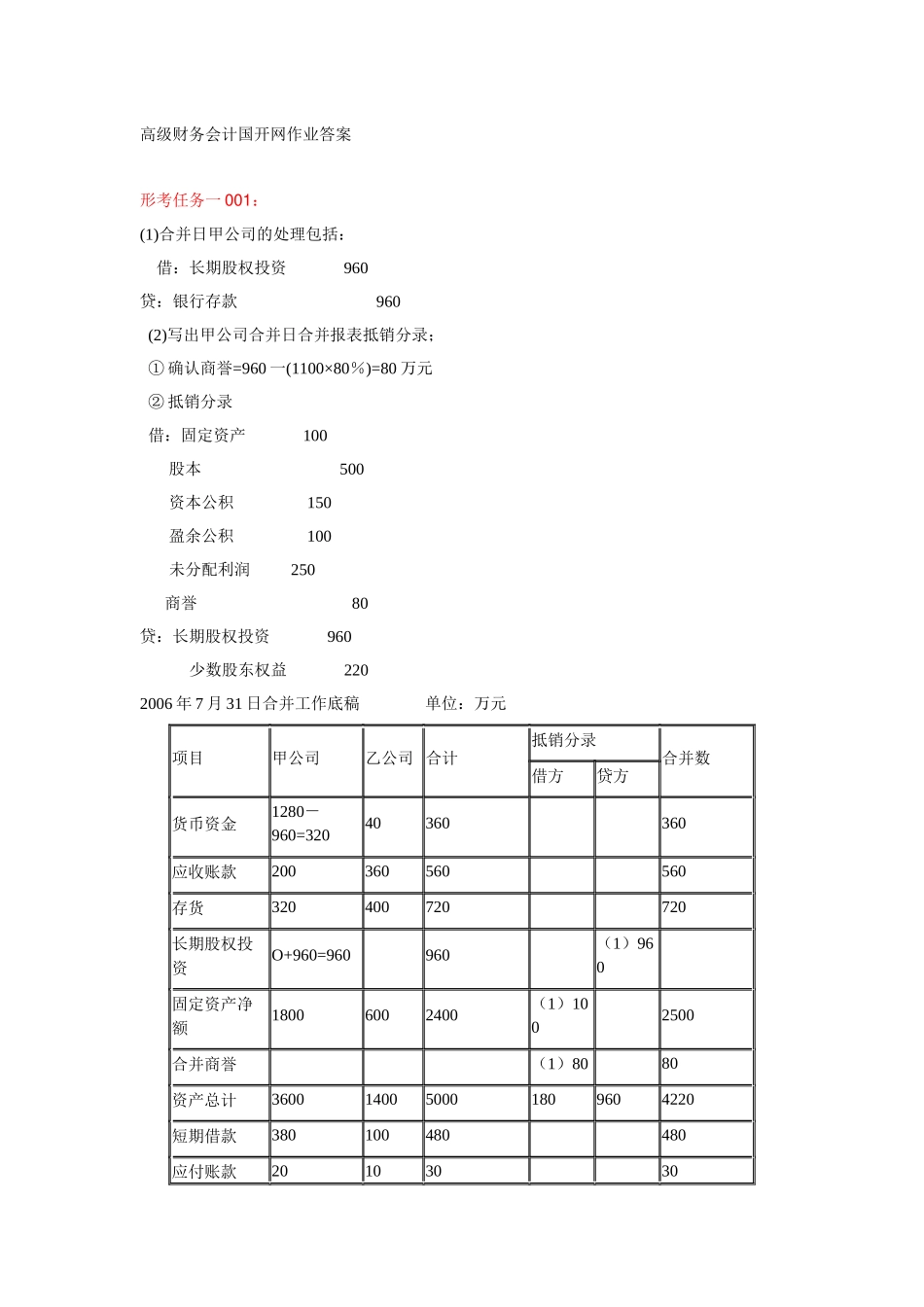 高级财务会计国开网作业答案_第1页