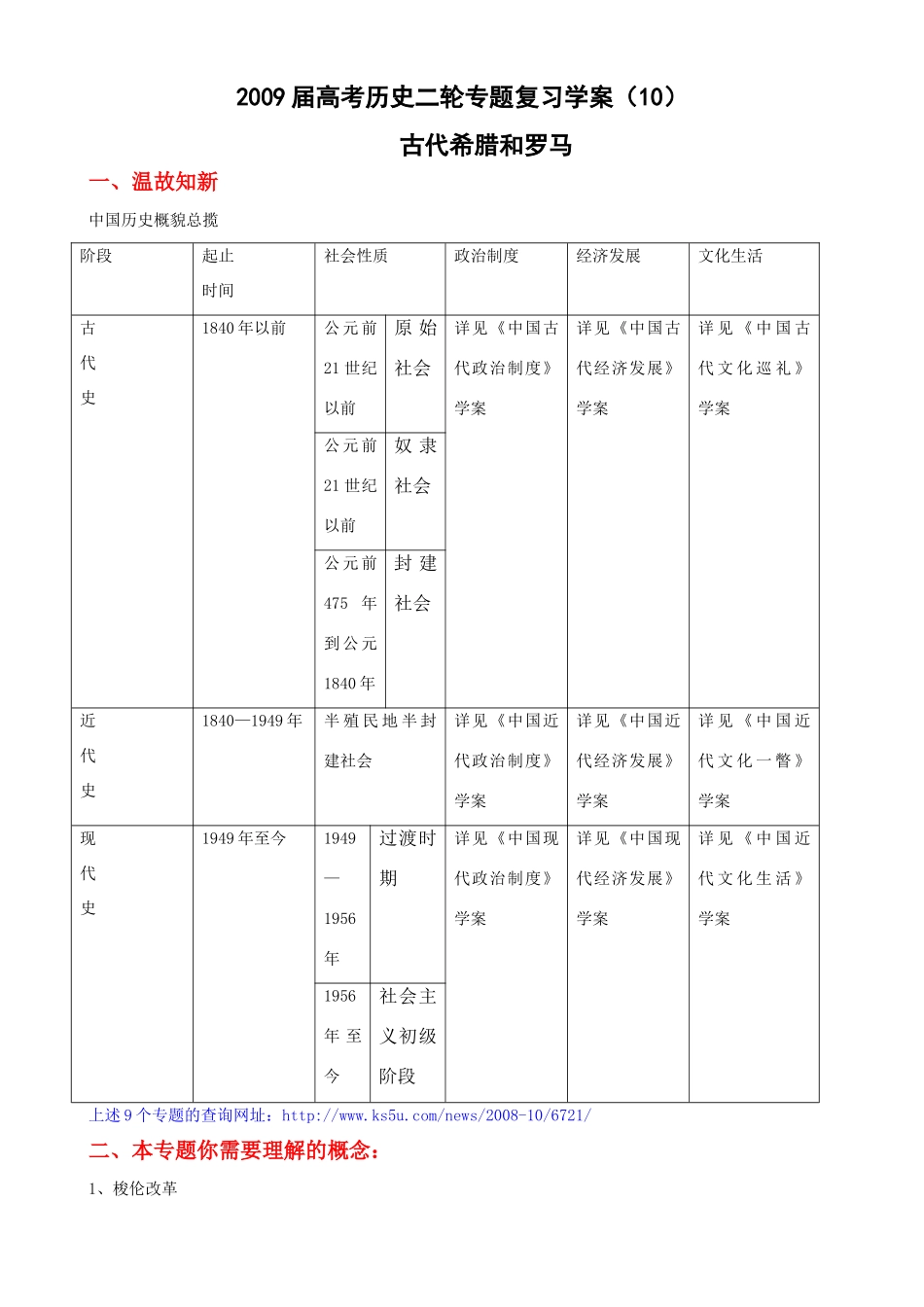2009届高考历史二轮复习专题学案：古代希腊和罗马_第1页