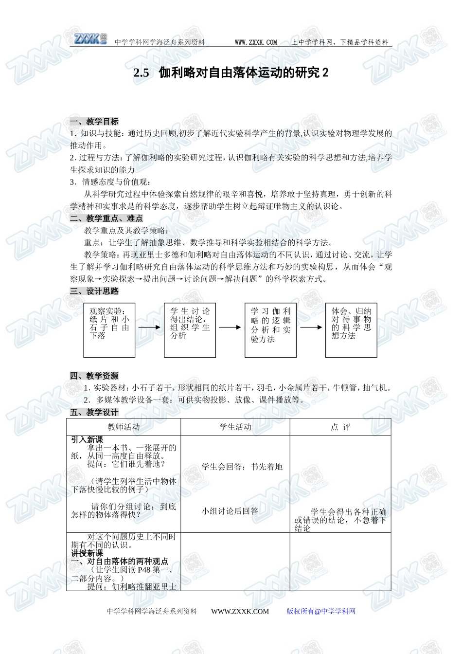 2.5伽利略对自由落体运动的研究2_第1页
