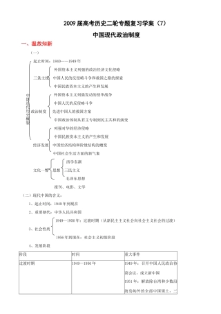2009届高考历史二轮复习专题学案：中国现代政治制度