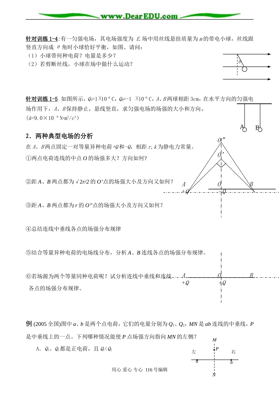 2008高考物理一轮复习 电场力的性质（学案）_第3页