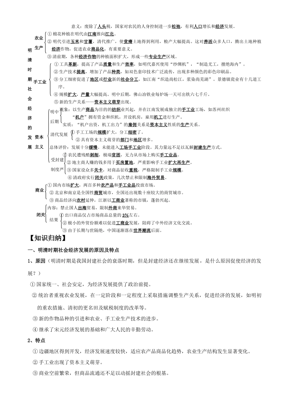 2009届高考历史考点专项教学案：考点28   明清时期社会经济的发展和资本主义萌芽_第2页