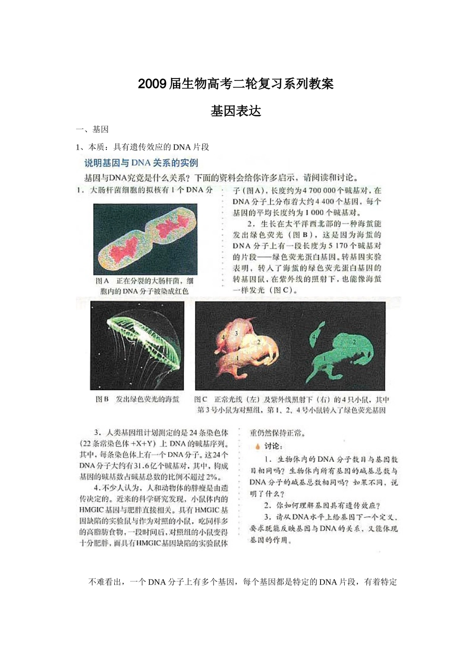 2009届高考生物二轮复习系列教案—基因表达_第1页