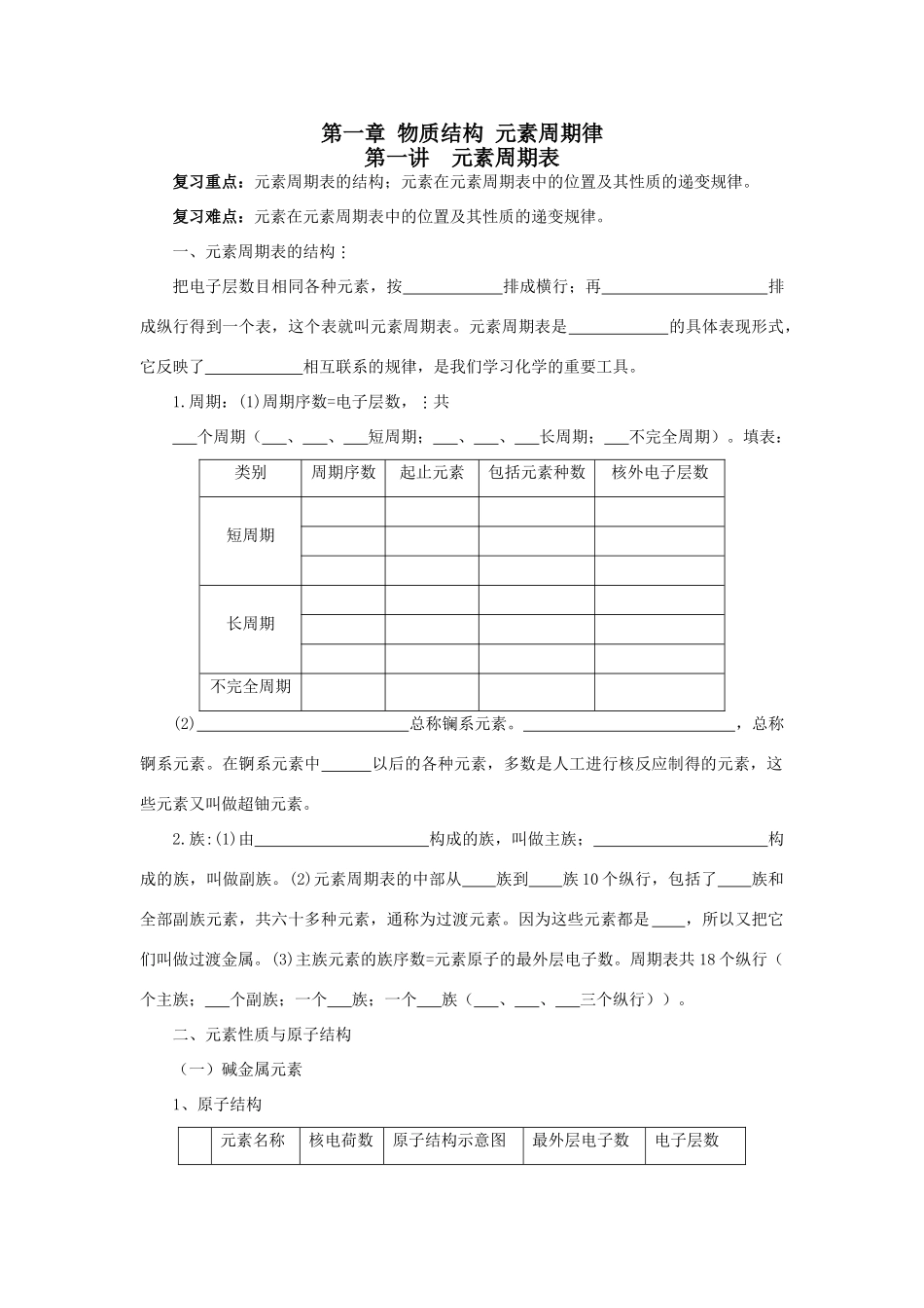 2009届高考一轮复习-必修2-物质结构第一讲元素周期表_第1页