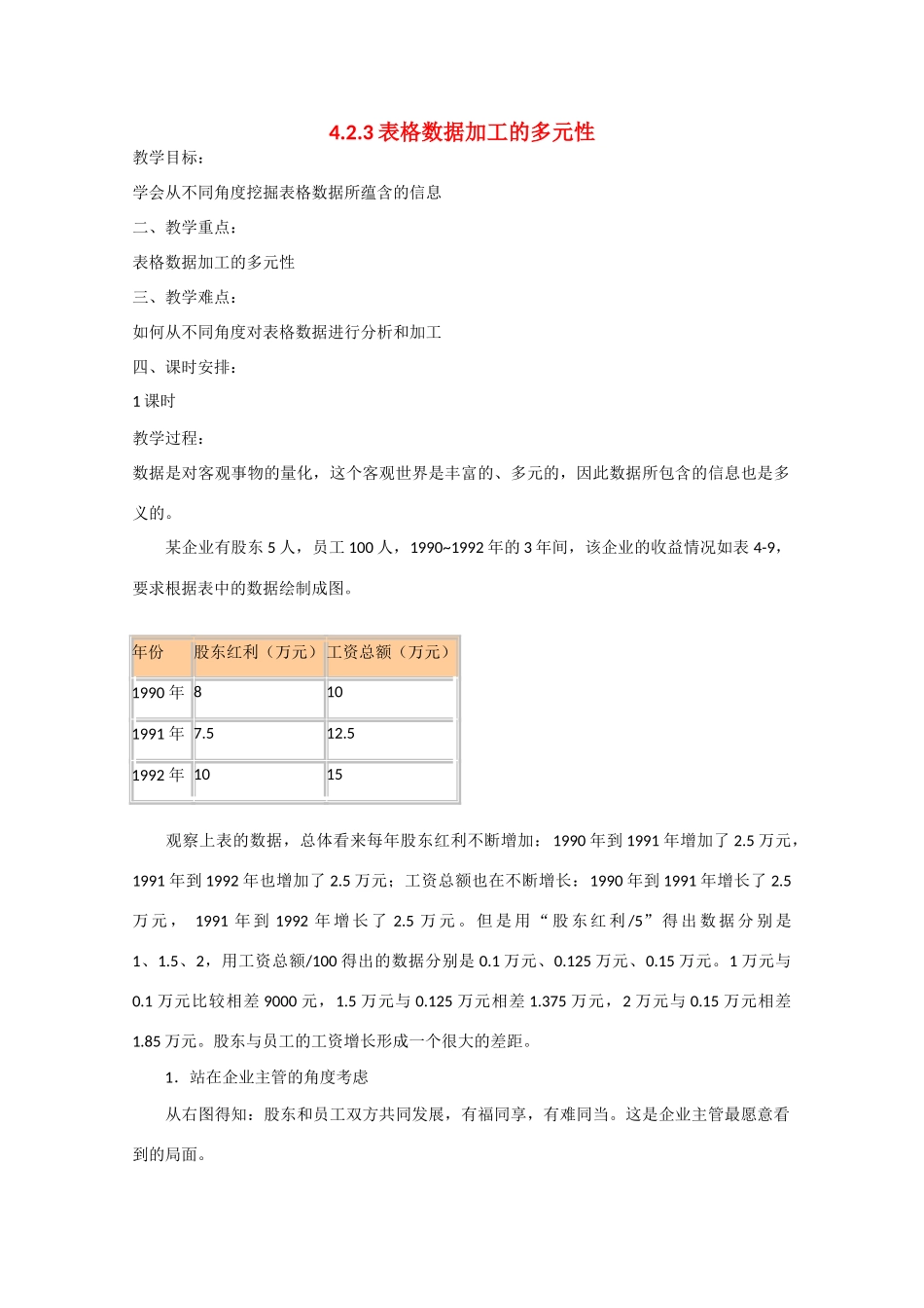 2009高中信息技术教案大全：4.2.3《表格数据加工的多元性》（教科版必修）_第1页
