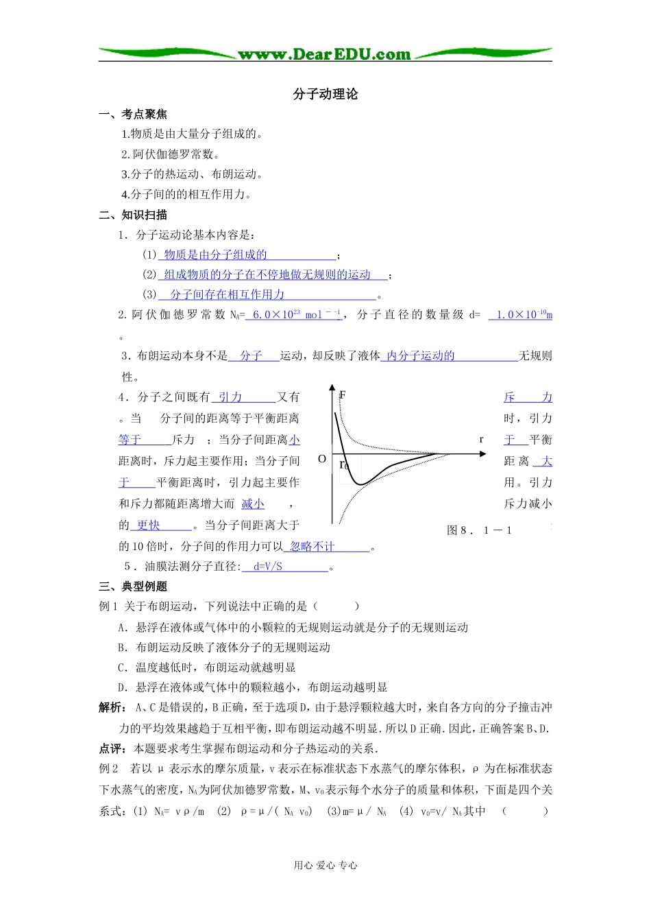 2009届高三第一轮复习——分子动理论 教案11_第1页